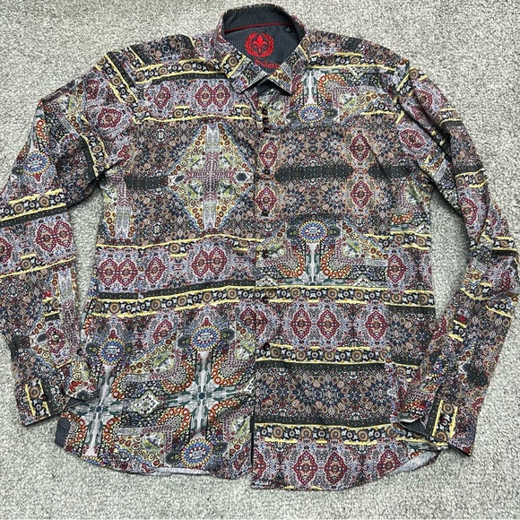 Au Noir Shirt Mens 6 Colorful Abstract Loud Paisley Flip Cuff Long Sleeve Button - Picture 1 of 6